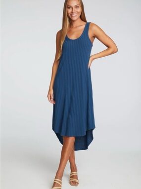 Chaser Blue Ribbed High-Low Tank Dress